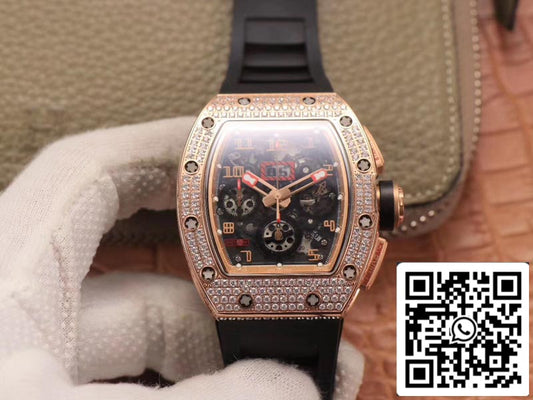 Richard Mille RM011 RG/5423 1:1 Meilleure édition KV Factory Mouvement suisse en or rose et diamant