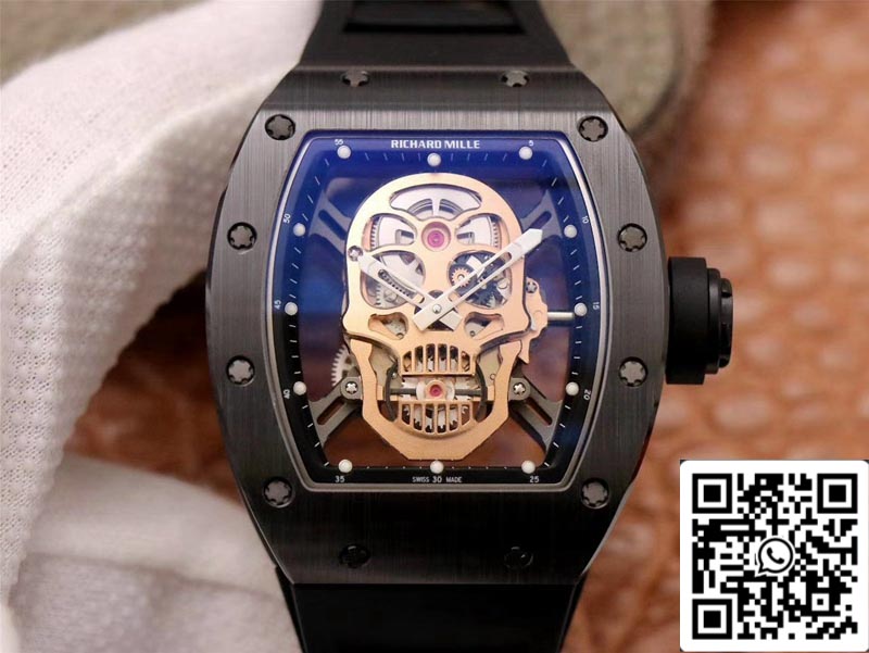 Richard Mille RM052-01 1:1 Meilleure édition ZF Factory Cadran tête de mort en or rose Mouvement suisse