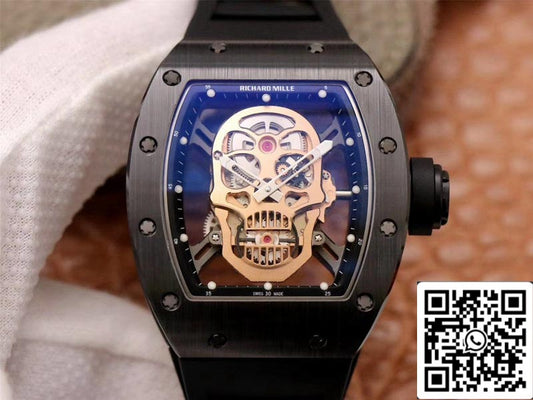 Richard Mille RM052-01 1:1 Melhor Edição ZF Factory Rose Gold Skull Dial Movimento Suíço