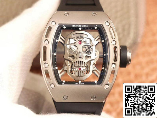 Richard Mille RM052 1:1 Melhor Edição ZF Factory Silver Skull Dial Movimento Suíço