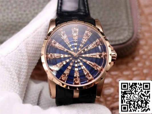 Roger Dubuis Excalibur RDDBEX0684 1:1 Best Edition ZZ Factory Rose Gold Blue Dial Swiss ETA9015