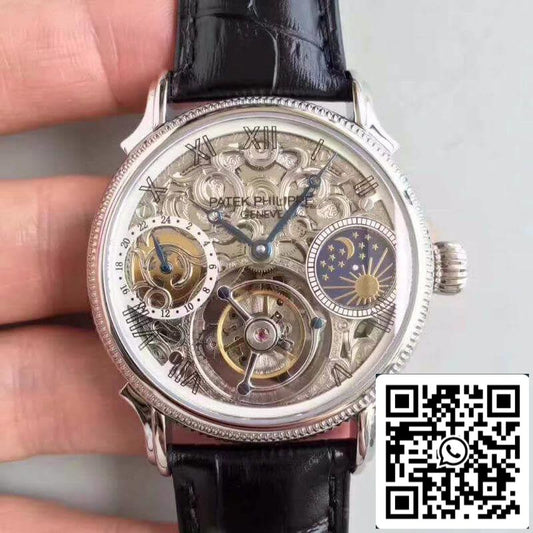 Patek Philippe Tourbillon Moonphase 1:1 Best Edition Swiss Tourbillon Skeleton e mostrador branco