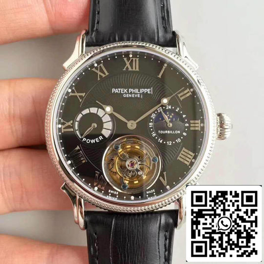 Patek Philippe Tourbillon Moonphase 1:1 Melhor Edição Swiss Tourbillon Mostrador Preto