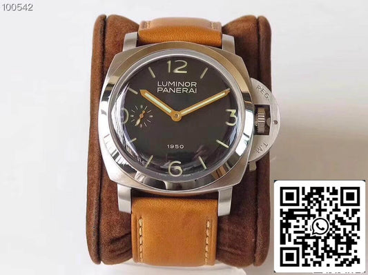 Panerai Luminor 1950 PAM127 ZF Factory 1:1 Meilleure édition suisse ETA A6497 Bracelet en cuir marron doux