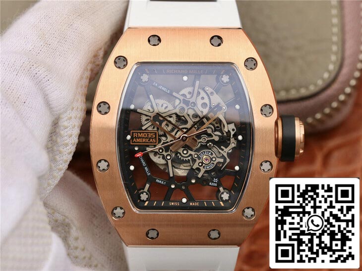 Richard Mille RM035 Americas KV Factory 1:1 Melhor Edição Pulseira Branca em Ouro Rosa