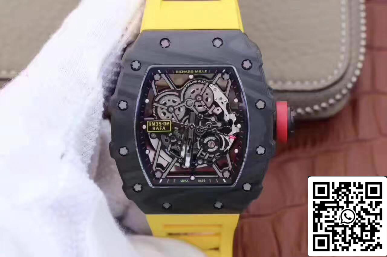 Richard Mille RM35-02 KV Factory 1:1 Meilleure édition suisse ETA8215 Bracelet en caoutchouc jaune