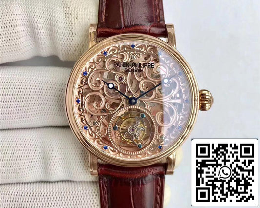 Patek Philippe Tourbillon Sapphire 1:1 Melhor Edição Rose Gold Swiss Tourbillon