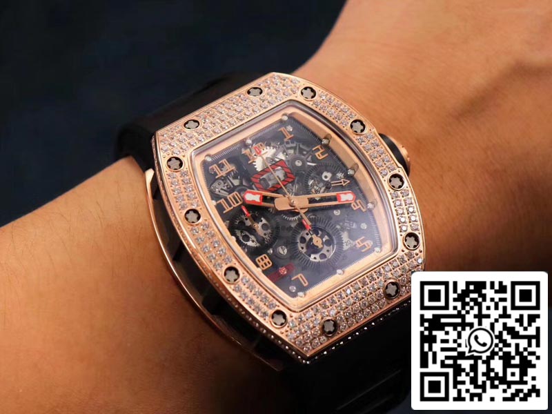 Richard Mille RM011 RG/5423 1:1 Meilleure édition KV Factory Mouvement suisse en or rose et diamant