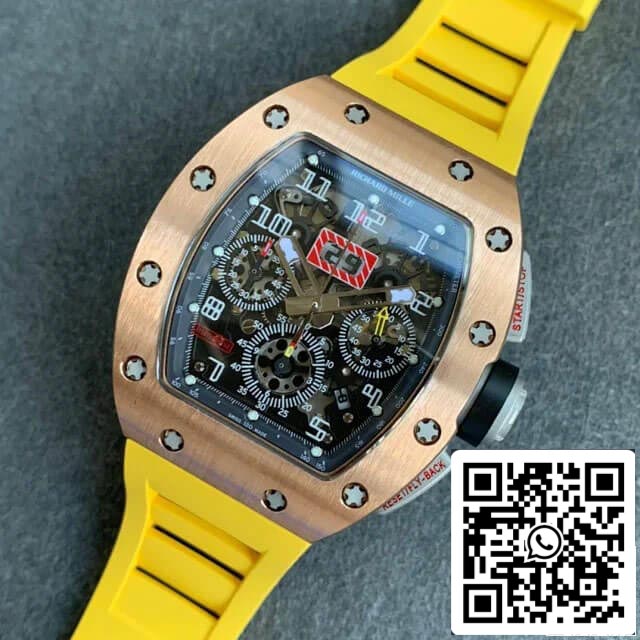 Richard Mille RM011 1: 1 Best Edition KV Factory cinturino in caucciù in oro rosa