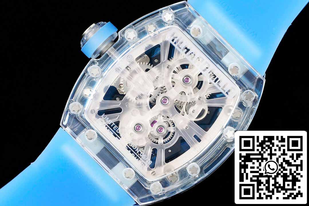 Richard Mille RM12-01 1:1 Meilleure édition RM Factory Tourbillon Version transparente Bracelet bleu