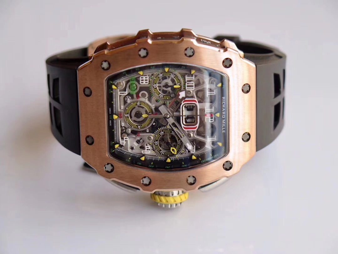 Richard Mille RM11-03 Rose gold 1:1 Best Edition KV KU+ Factory Black Strap