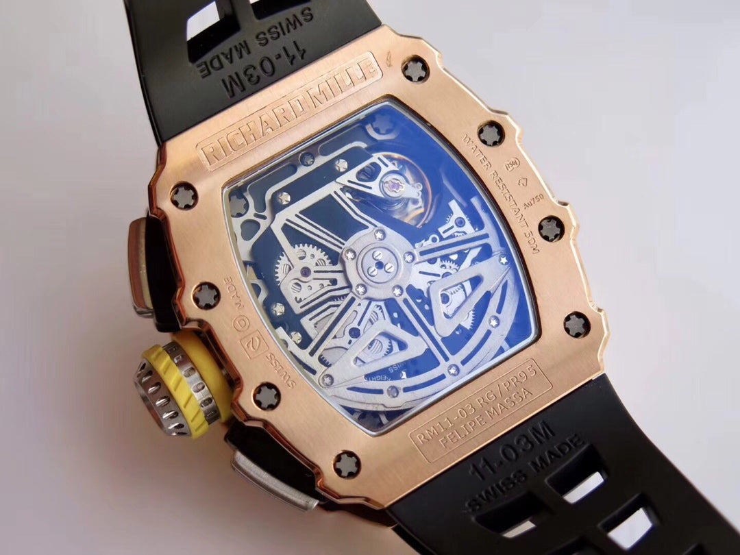 Richard Mille RM11-03 Rose gold 1:1 Best Edition KV KU+ Factory Black Strap