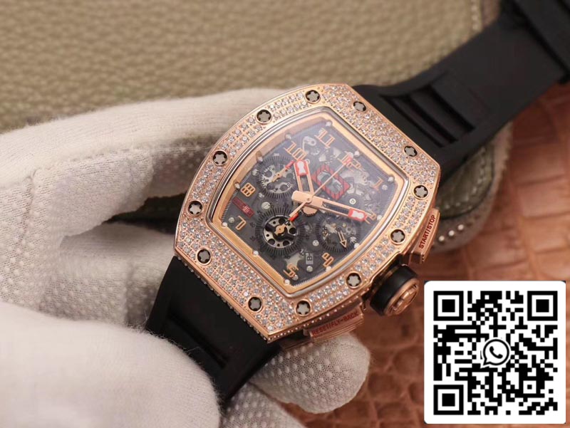 Richard Mille RM011 RG/5423 1:1 Meilleure édition KV Factory Mouvement suisse en or rose et diamant