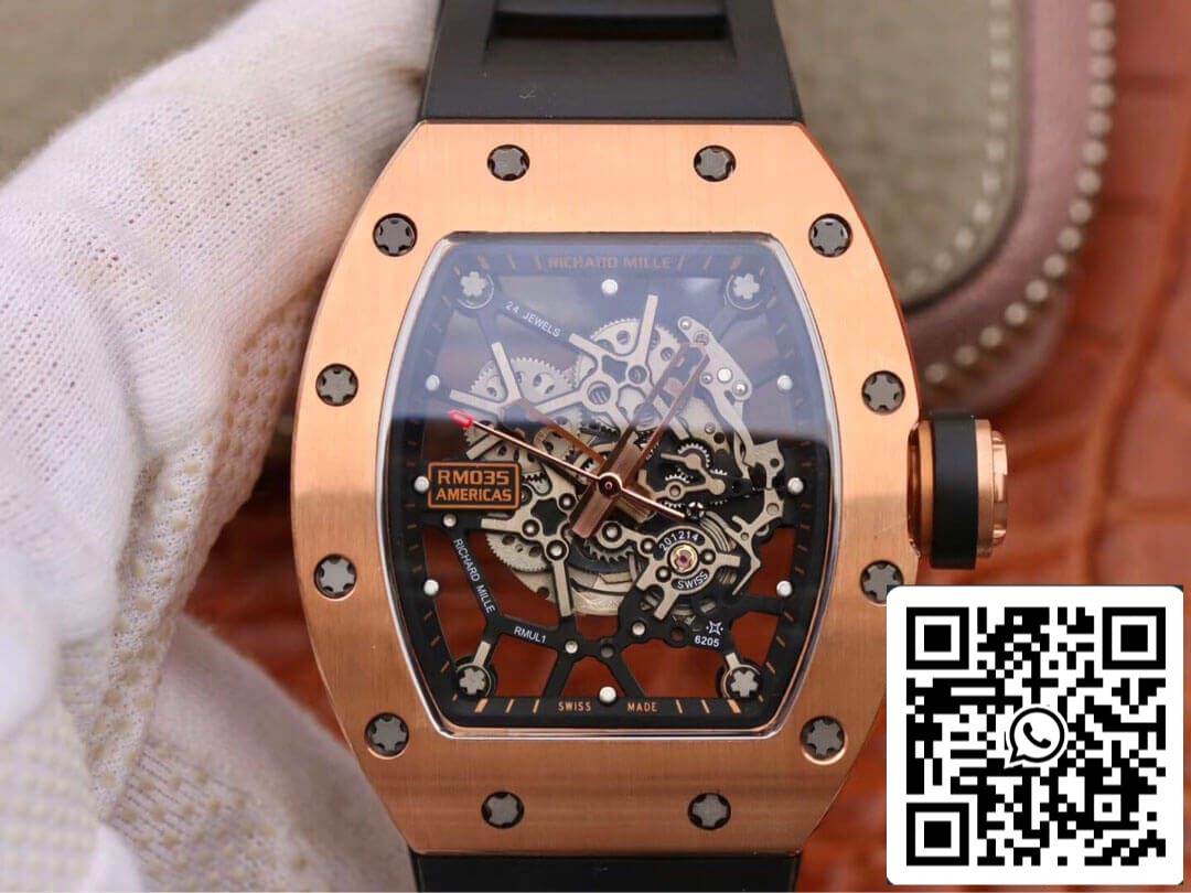 Richard Mille RM035 Americas KV Factory 1:1 Mejor edición Correa negra en oro rosa