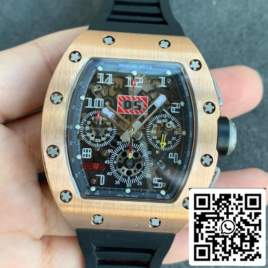 Richard Mille RM11 1:1 Meilleure édition KV Factory Bracelet noir en or rose