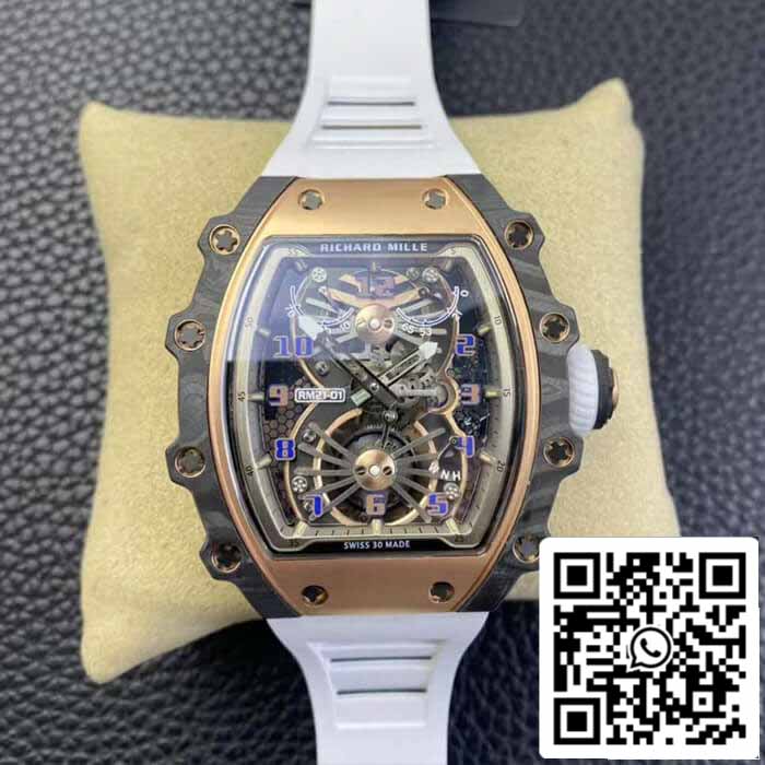 Richard Mille RM21-01 1:1 Meilleure édition RM Factory Tourbillon Cadran Squelette Bracelet Blanc