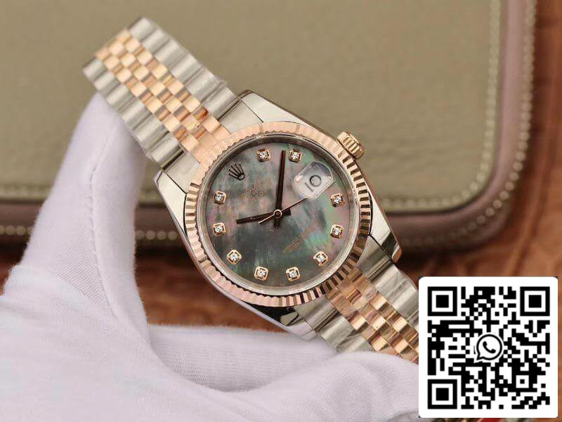 Rolex Datejust 36 mm GM Factory 1:1 Best Edition graues Zifferblatt Diamantmarkierungen 18 Karat Gold umwickelt Schweizer ETA3135