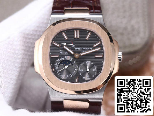 Patek Philippe Nautilus 5712GR-001 1:1 Meilleure édition PF Factory Ceinture en cuir or rose