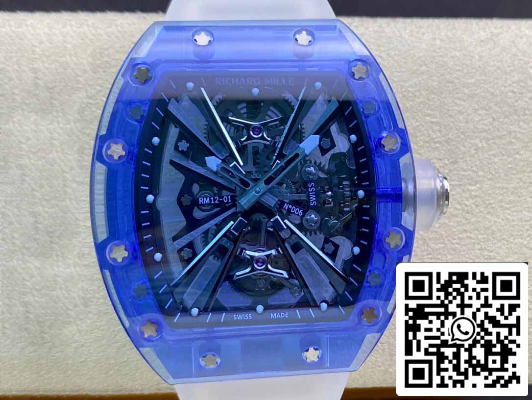 Richard Mille RM12-01 1:1 Mejor edición RM Factory Tourbillon Zafiro Versión transparente