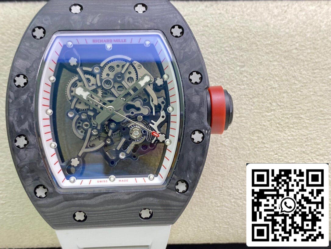 Richard Mille RM055 1:1 Melhor Edição KV Factory V2 Pulseira de borracha branca