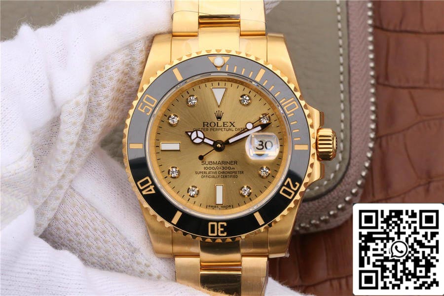 Rolex Submariner 116618 1:1 Meilleure édition Noob Factory V7 Cadran doré serti de diamants