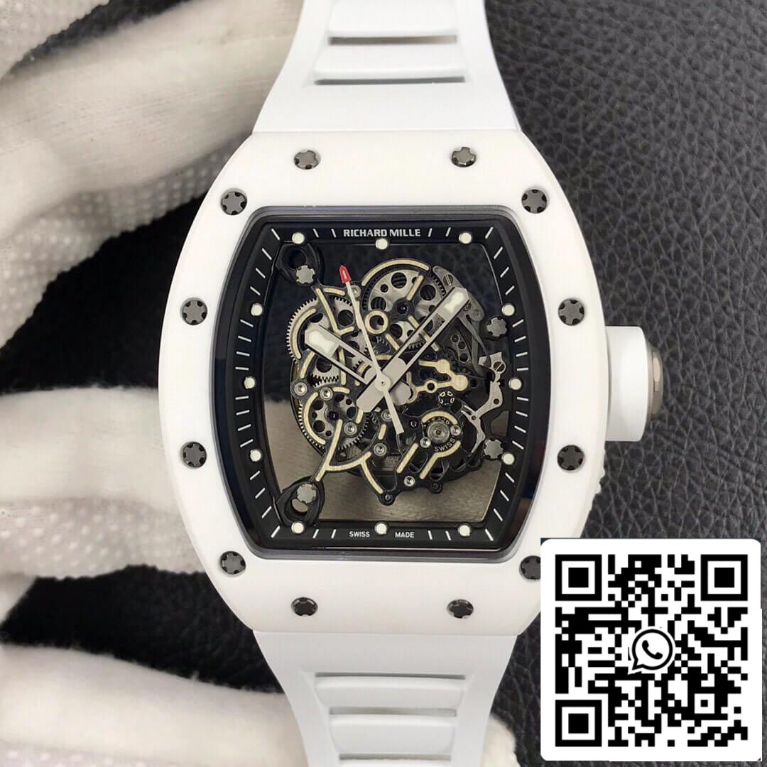 Richard Mille RM055 1:1 Melhor Edição ZF Factory Cerâmica Branca