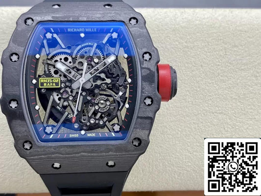 Richard Mille RM35-02 1:1 Melhor Edição T+ Factory NTPT Pulseira Preta de Fibra de Carbono