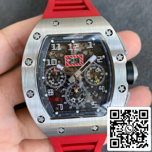 Richard Mille RM011 1:1 Meilleure édition KV Factory Bracelet en caoutchouc rouge