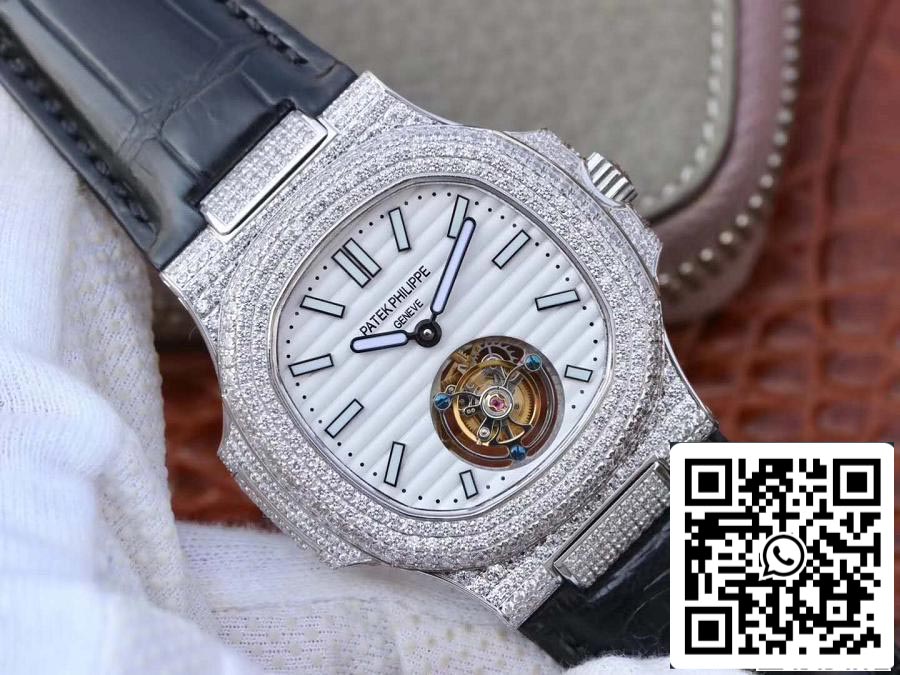 Patek Philippe Nautilus Jumbo 5711 R8 Factory 1:1 Melhor Edição Swiss Tourbillon Mostrador Branco