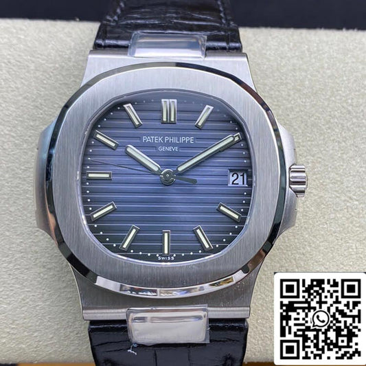 Patek Philippe Nautilus 5711 1:1 Meilleure édition 3K Factory Cadran bleu Bracelet en cuir de vache