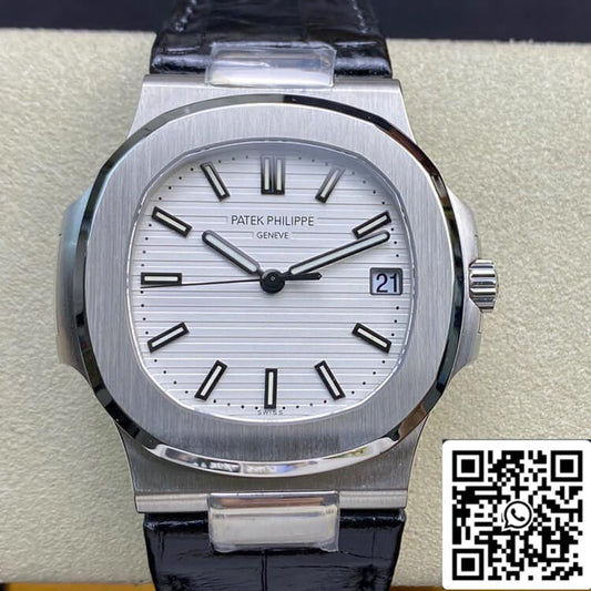 Patek Philippe Nautilus 5711 1:1 Meilleure édition 3K Factory Cadran blanc Bracelet en cuir de vache