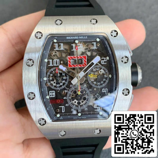 Richard Mille RM011 1:1 Meilleure édition KV Factory Bracelet en caoutchouc noir