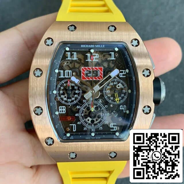 Richard Mille RM011 1: 1 Best Edition KV Factory cinturino in caucciù in oro rosa