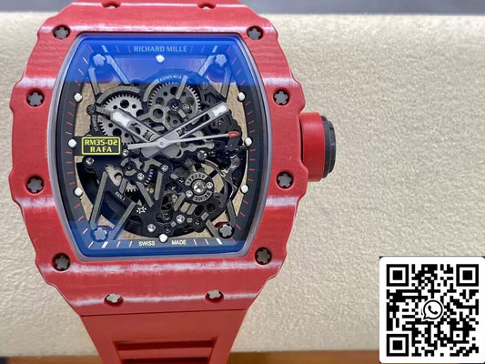 Richard Mille RM35-02 1:1 Melhor Edição T+ Pulseira de borracha vermelha de fibra de carbono de fábrica