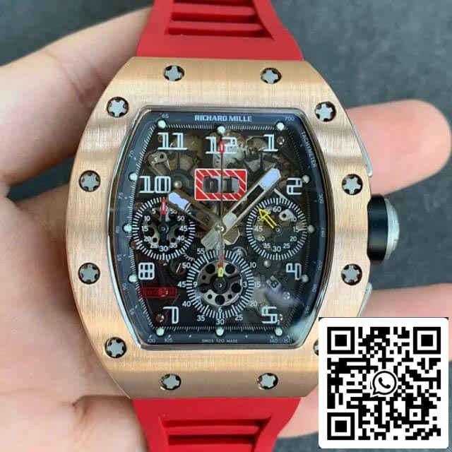 Richard Mille RM011 1:1 Meilleure édition KV Factory Bracelet rouge en or rose