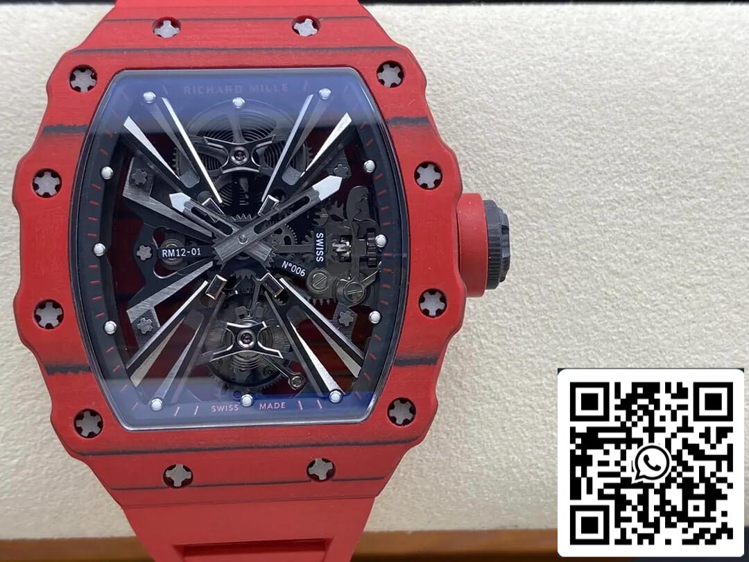 Richard Mille RM12-01 Tourbillon 1:1 Meilleure édition RM Factory Bracelet en caoutchouc rouge