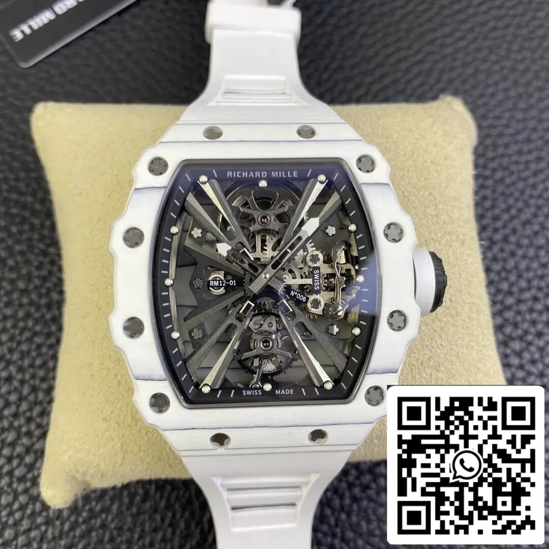 Richard Mille RM12-01 Tourbillon 1:1 Meilleure édition RM Factory Bracelet en caoutchouc blanc