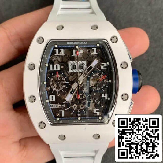 Richard Mille RM-011 1:1 Best Edition KV Factory Keramik weißes Kautschukarmband