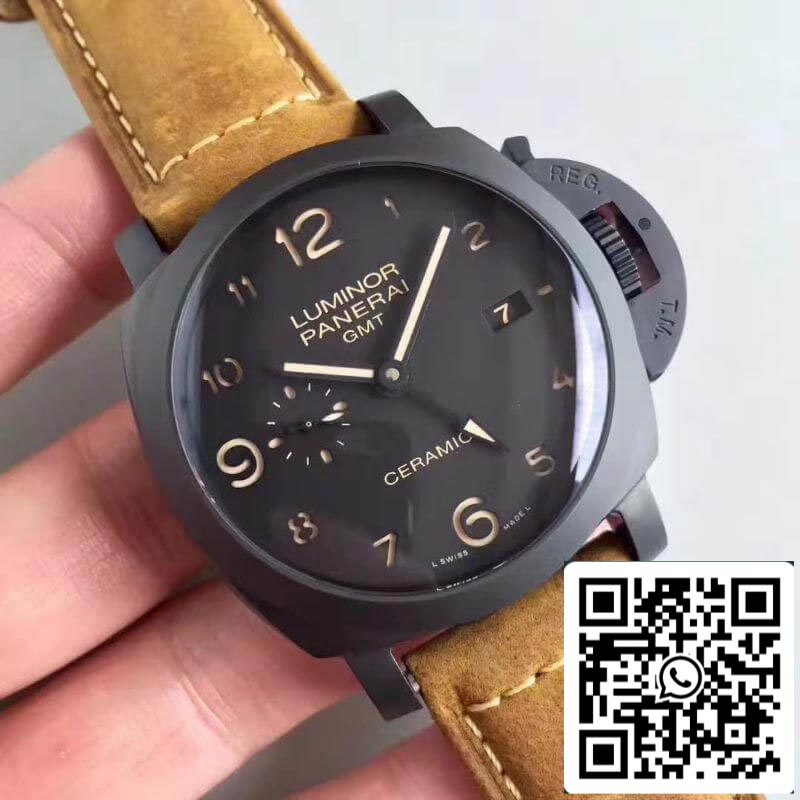 Panerai Luminor PAM441 VS Factory Ceramic Case 1:1 Best Edition Swiss ETA P9001 Brown Leather Strap