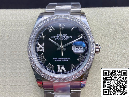 Rolex Datejust 36MM 1:1 Melhor Edição EW Factory Mostrador Preto