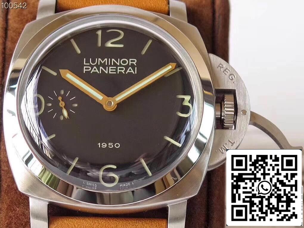 Panerai Luminor 1950 PAM127 ZF Factory 1:1 Meilleure édition suisse ETA A6497 Bracelet en cuir marron doux