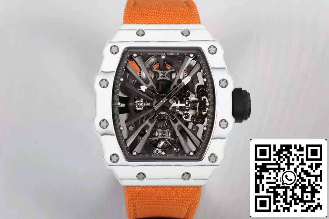 Richard Mille RM12-01 Tourbillon 1:1 Meilleure édition RM Factory Boîtier en fibre de carbone Bracelet orange