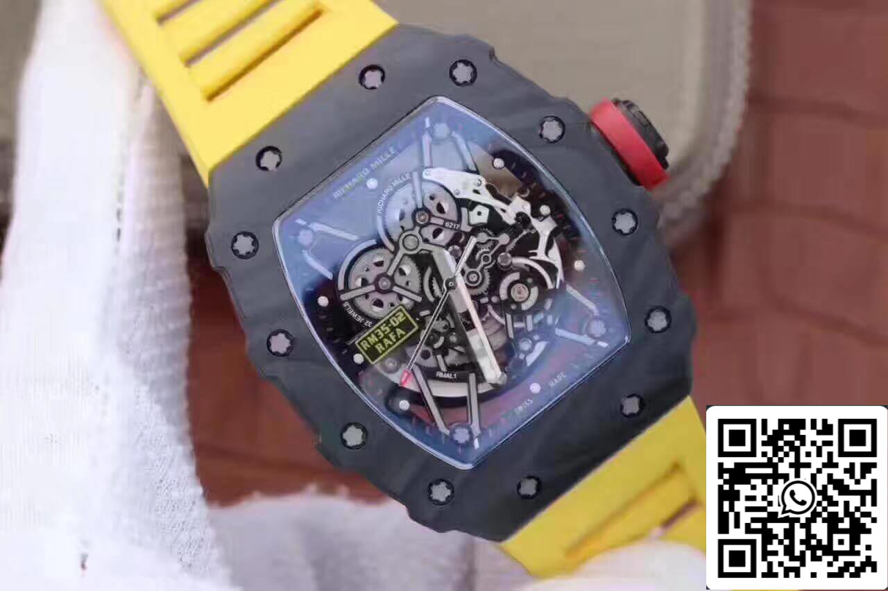 Richard Mille RM35-02 KV Factory 1:1 Meilleure édition suisse ETA8215 Bracelet en caoutchouc jaune