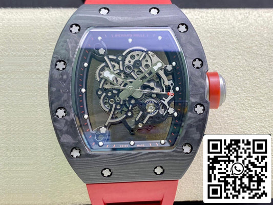 Richard Mille RM055 1:1 Melhor Edição KV Factory V2 Pulseira Vermelha de Fibra de Carbono