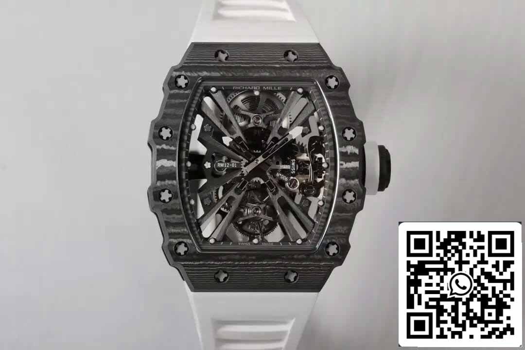 Richard Mille RM12-01 Tourbillon 1:1 Meilleure édition RM Factory Bracelet blanc en fibre de carbone