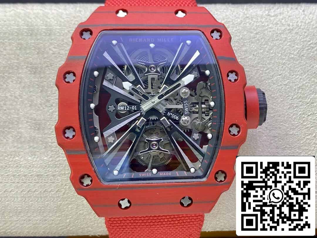 Richard Mille RM12-01 Tourbillon 1:1 Meilleure édition RM Factory Boîtier en fibre de carbone rouge