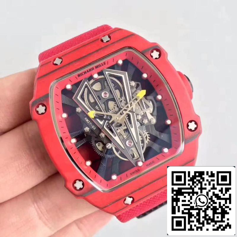 Richard Mille RM27-03 KV Factory 1:1 Meilleure édition suisse ETA9015 Carbone forgé rouge