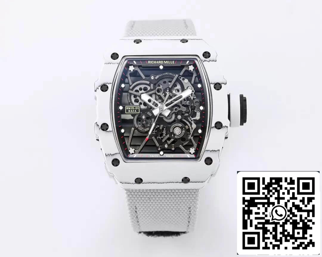 Richard Mille RM35-01 1:1 Meilleure édition BBR Factory Boîtier en fibre de carbone blanc