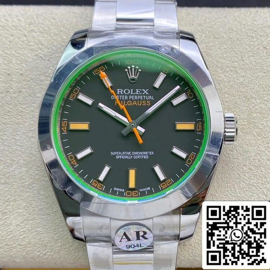 Rolex Milgauss 116400GV AR Factory 1:1 Best Edition Swiss ETA3131 schwarzes Zifferblatt