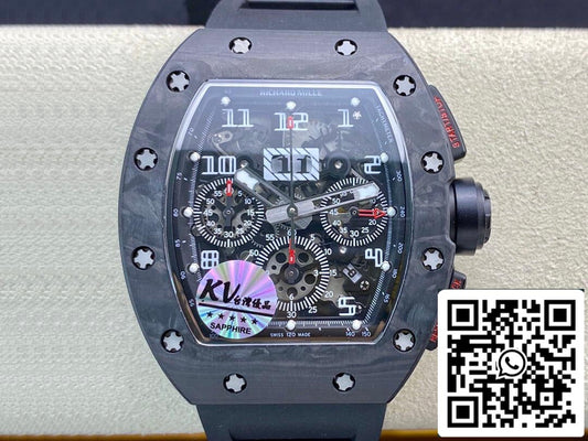 Richard Mille RM011 1:1 Best Edition KV Factory Carbonfaser-Schwarzes Kautschukband